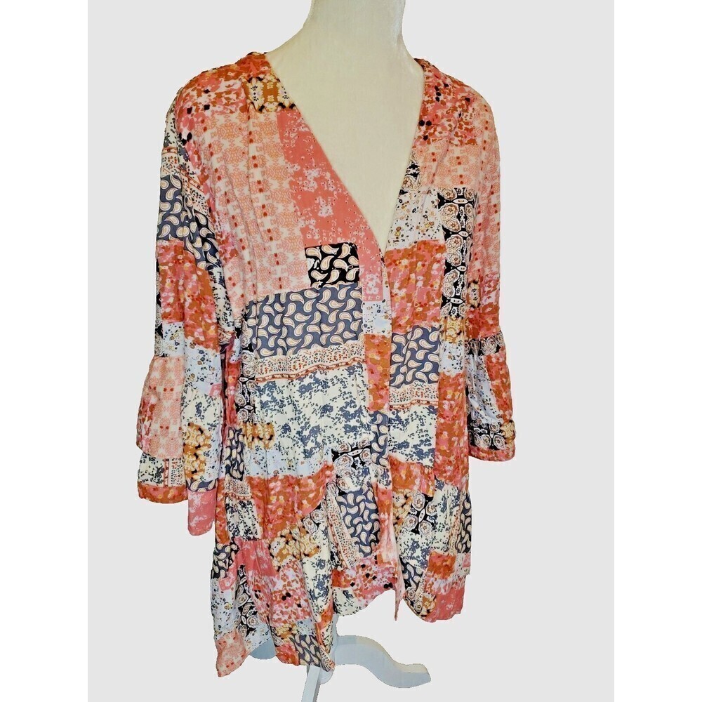 TOLANI Kimono Patchwork Flare sleeve Boho cottagecore Viscose Art to Wear
